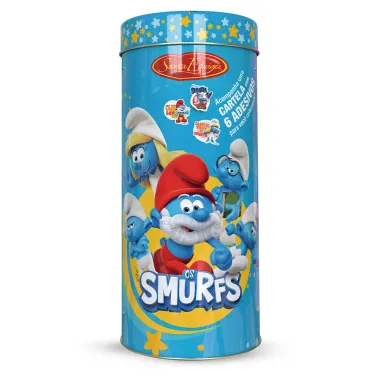 Biscoito Os Smurfus Santa Edwiges Ganhe 1 Cartela com 6 Adesivos Sortidos Lata