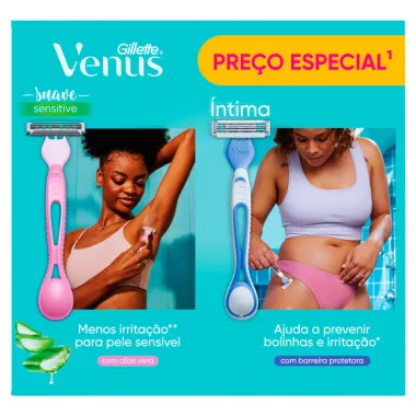 Aparelhos para Depilar Gillette Venus Suave Sensitive 4 Unidades e Aparelho Venus Íntima 2 Unidades Descartáveis