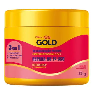 Máscara de Tratamento Niely Gold Reconstrução Potente 3 em 1  Queratina V 430g