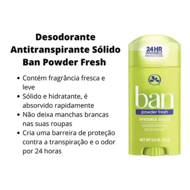 Desodorante Sólido Ban Powder Fresh Stick Antitranspirante 73g