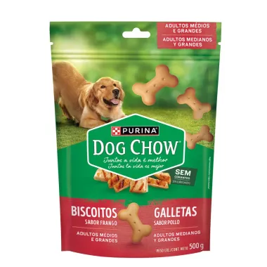 Biscoito para C&atilde;es Dog Chow Purina Adultos Ra&ccedil;as M&eacute;dias e Grandes Sabor Frango Sach&ecirc; 500g