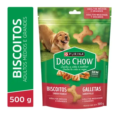 Biscoito para C&atilde;es Dog Chow Purina Adultos Ra&ccedil;as M&eacute;dias e Grandes Sabor Frango Sach&ecirc; 500g