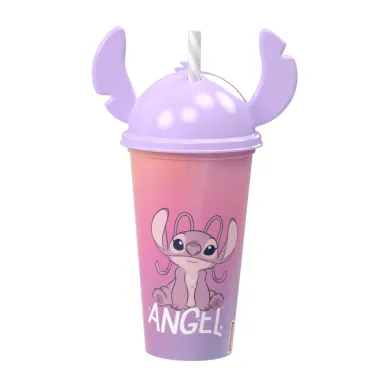 Copo Mió Angel com Tampa Ludica Orelhinha e Canudo Desenhos Sortidos 500ml