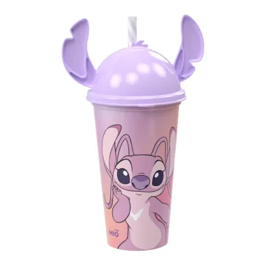 Copo Mió Angel com Tampa Ludica Orelhinha e Canudo Desenhos Sortidos 500ml