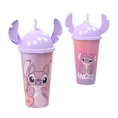 Copo Mió Angel com Tampa Ludica Orelhinha e Canudo Desenhos Sortidos 500ml