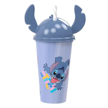 Copo Mió Stitch com Tampa Ludica Orelhinha e Canudo Desenhos Sortidos 500ml