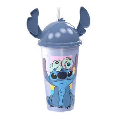 Copo Mió Stitch com Tampa Ludica Orelhinha e Canudo Desenhos Sortidos 500ml