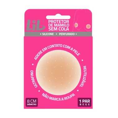 Protetor de Mamilo Lib Ultrafino Silicone Reutilizável Sem Cola Tamanho 8cm Cor Bege 1 Par