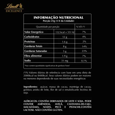 Chocolate Lindt Excellence com Toque de Flor de Sal Dark 100g