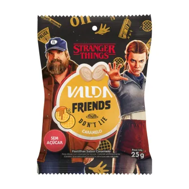 Pastilhas Valda Stranger Things Friends Don'T Lie Sabor Caramelo Sem Açúcar 25g