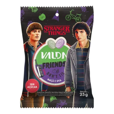 Pastilhas Valda Stranger Things Friends Don'T Lie Sabor Maçã e Uva Sem Açúcar 25g