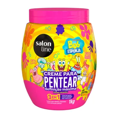 Creme de Pentear Salon Line Kids SOS Cachos Bob Esponja Defini&ccedil;&atilde;o M&aacute;xima Estou Pronto 3 em 1 com Cheirinho de Abacaxi 1Kg