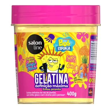 Gelatina Salon Line Kids SOS Cachos Bob Esponja Definição Máxima Estou Pronto com Cheirinho de Abacaxi 400g