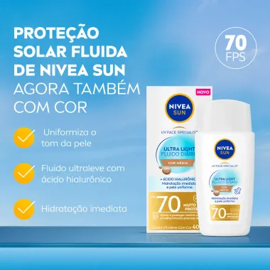 Protetor Solar Nivea Sun UV Face Specialist Ultra Light Fluido Diário FPS 70 Cor Média 40ml