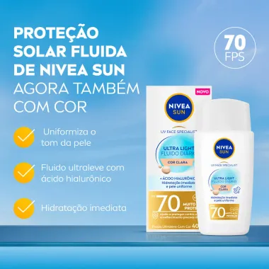 Protetor Solar Nivea Sun UV Face Specialist Ultra Light Fluido Diário FPS 70 Cor Clara 40ml