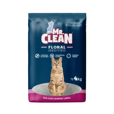 Granulado Sanitário Mr Clean Floral Grãos Finos para Gatos 4kg