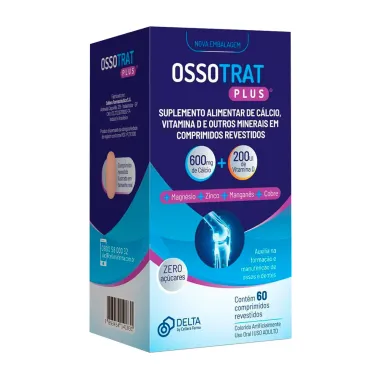 OssoTrat Plus 600mg Cálcio + 200Ui Vitamina D Zero Açucares com 60 Comprimidos Revestidos