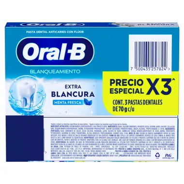 Creme Dental Oral B Branqueamento Extra Branco Menta Fresca com 3 Unidades de 70g cada