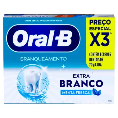 Creme Dental Oral B Branqueamento Extra Branco Menta Fresca com 3 Unidades de 70g cada
