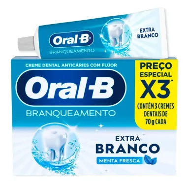 Creme Dental Oral B Extra Branco Menta Fresca com 3 Unidades de 70g cada