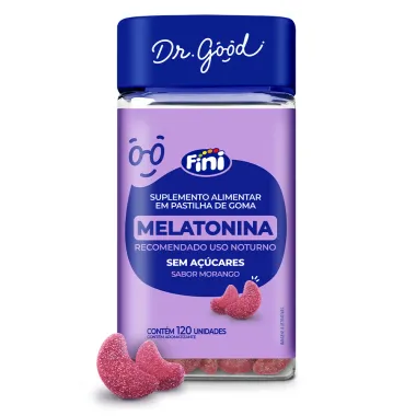 Melatonina Dr Good Fini Sabor Morango Sem Açúcar com 120 Pastilhas de Goma