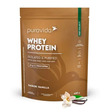 Whey Protein Puravida Isolated e Purified Sabor Vanilla com 22g de Proteína 450g