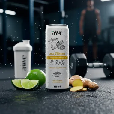 Awe Suplemento Alimentar Líquido Sabor Limão e Gengibre Zero Açúcares 355ml