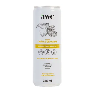 Awe Suplemento Alimentar Líquido Sabor Limão e Gengibre Zero Açúcares 355ml