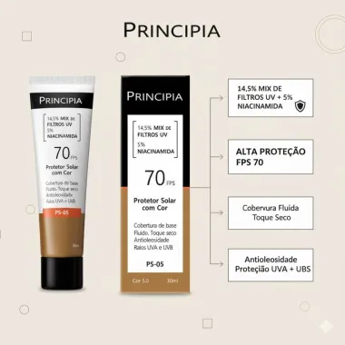 Protetor Solar com Cor Principia PS-05 N70 Cor 5.0 30ml