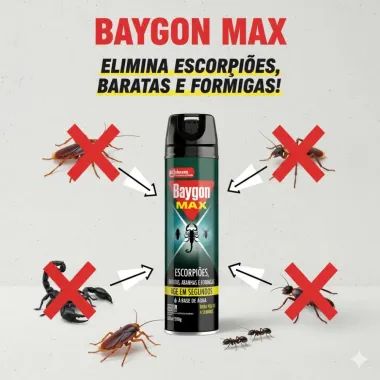 Baygon Max Escorpião Baratas Aranhas e Formigas Aerosol 360ml