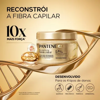M&aacute;scara Intensiva Pr&eacute; e P&oacute;s Shampoo Pantene Pro-V Reconstru&ccedil;&atilde;o Molecular Bond Repair 270ml