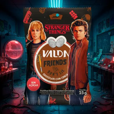Pastilhas Valda Friends Dont't Lie Stranger Things Chocolate com Cereja Sem Açúcar 25g