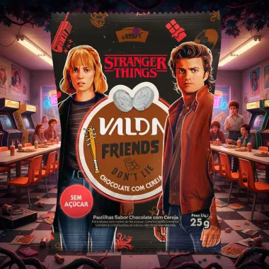 Pastilhas Valda Friends Dont't Lie Stranger Things Chocolate com Cereja Sem Açúcar 25g
