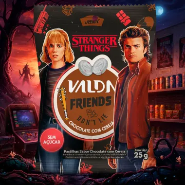 Pastilhas Valda Friends Dont't Lie Stranger Things Chocolate com Cereja Sem Açúcar 25g