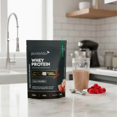 Whey Protein Puravida Sabor Chocolate Língua de Gato com 22g de Proteína Sachê 450g