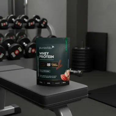 Whey Protein Puravida Sabor Chocolate Língua de Gato com 22g de Proteína Sachê 450g