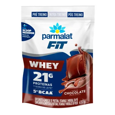 WheyFit Parmalat Sabor Chocolate com 21g Prote&iacute;nas e 5g de BCAA P&oacute; Sach&ecirc; 450g