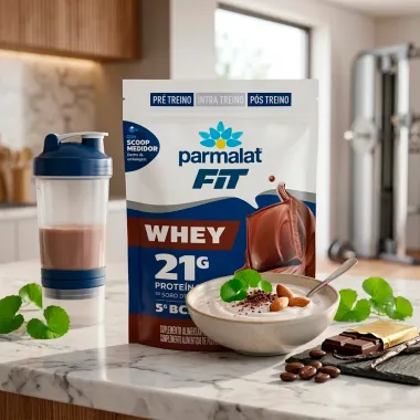WheyFit Parmalat Sabor Chocolate com 21g Prote&iacute;nas e 5g de BCAA P&oacute; Sach&ecirc; 450g