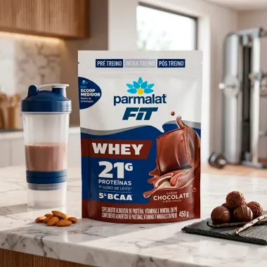WheyFit Parmalat Sabor Chocolate com 21g Prote&iacute;nas e 5g de BCAA P&oacute; Sach&ecirc; 450g