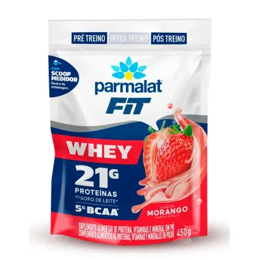 Whey Parmalat Fit Sabor Morango com 21g de Proteína e 5g de BCAA 450g