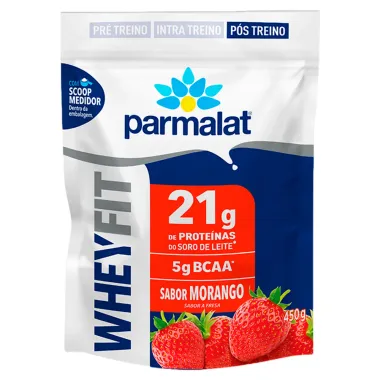 Whey Parmalat Fit Sabor Morango com 21g de Prote&iacute;na e 5g de BCAA 450g