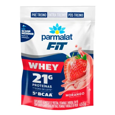 WheyFit Parmalat Sabor Morango com 21g de Prote&iacute;na e 5g de BCAA 450g