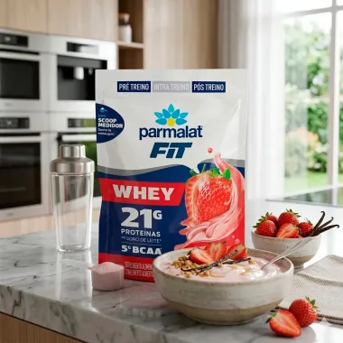 WheyFit Parmalat Sabor Morango com 21g de Prote&iacute;na e 5g de BCAA 450g