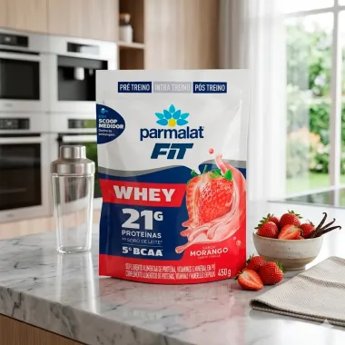 WheyFit Parmalat Sabor Morango com 21g de Prote&iacute;na e 5g de BCAA 450g