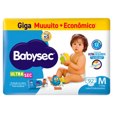 Fralda Babysec Ultrasec Giga Tamanho M 92 Unidades Descartáveis