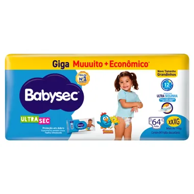 Fralda Babysec Ultrasec Giga Tamanho XXXG 64 Unidades Descartáveis