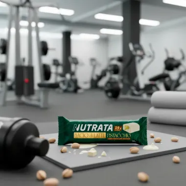 Barra de Proteína Nutrata Bacio Di Latte com 19g Proteína Sabor Pistacchio com Chocolate Branco 70g