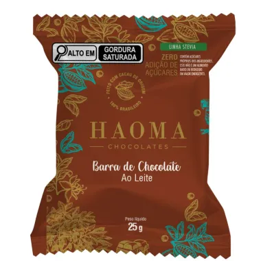 Barra de Chocolate Haoma Ao Leite Zero Adição de Açucares Linha Stevia 25g