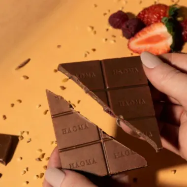 Barra de Chocolate Haoma Ao Leite Frutas Vermelhas e Castanha de Caju Zero Adi&ccedil;&atilde;o de A&ccedil;ucares 25g