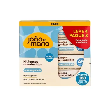 Len&ccedil;o Umedecido Sem Fragr&acirc;ncia Jo&atilde;o e Maria Leve 45 Unidades Cada - Leve 4 Pague 3